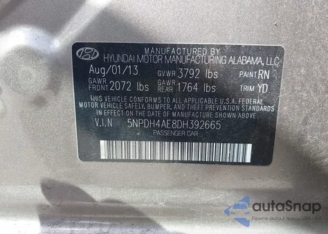 2013 Hyundai Elantra Limited from USA, damaged, VIN 5NPDH4AE8DH392665
